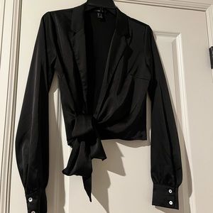 Satin wrap around black shirt!